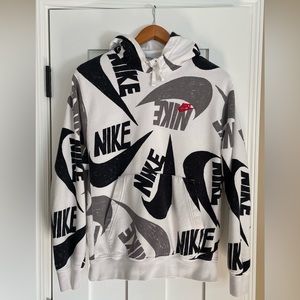 Nike hoodie sweatshirt. White/Black/Grey pattern. Size small. Good condition.